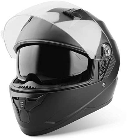 VINZ Kennet Casco Integrale con Visiera Parasole | Casco Moto / Scooter Donna E Uomo | nelle taglie dalla XS-XXL | Certificato ECE 22.06 | Disponibile in diversi colori - Nero opaco