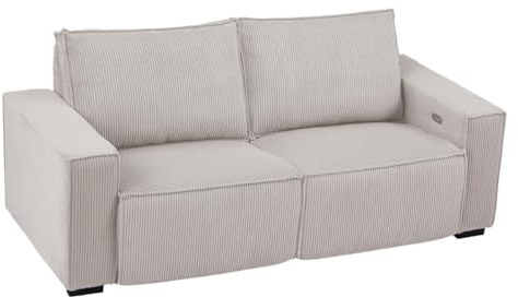 Vente-unique Relaxsofa 3-Sitzer elektrisch - Cord - Hellgrau - AMELIO