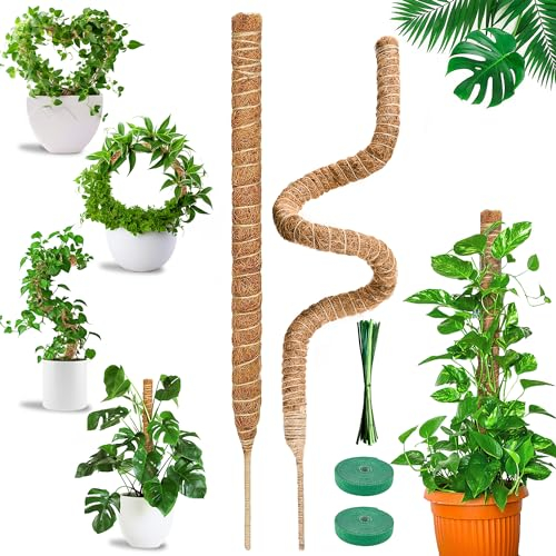 COZCLAM Tuteur Plante Grimpante, 2 x 120cm Tuteur Monstera, Support de Plante Tuteur Coco, Pliable Tuteur Sphaigne Pour Plantes Grimpantes Qui Poussent Vers Le Haut, Maison Jardin de Support de Plante