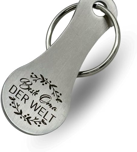 Einkaufswagenlöser Beste Familie Mama Papa Oma Schlüsselanhänger Einkaufschip mit Lasergravur Abziehbarer Einkaufswagenchip Metall (Oma)