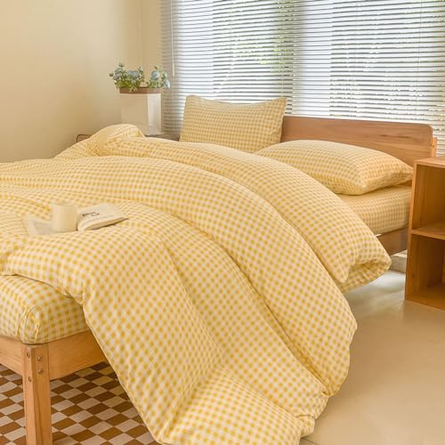 NSNLGSGC Yellow Gingham Duvet Cover Set, Twin