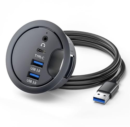 CY USB 3.0 Hub Sound Card USB-C 2 Port USB 60mm Desk Grommet Splitter Dock Station Headphone Mic Audio Interface for Desktop PC