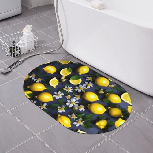 HJLUUFT Badematte mit Zitronen- und Blumenmotiv, schnell trocknend, saugfähig, elegantes und modernes Design, leicht zu reinigen
