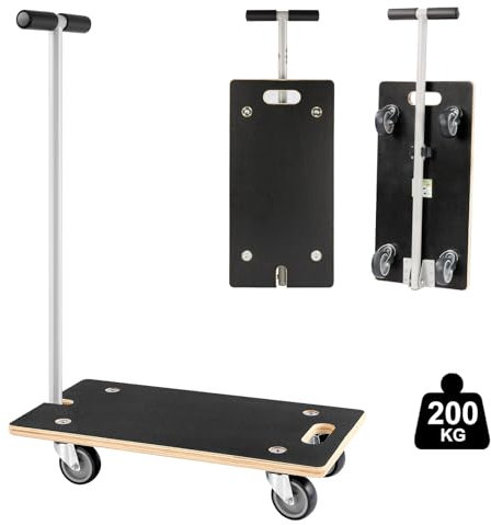 Pejevir Diable Pliable en Bois avec Poignée, Chariot de Transport Max. 200KG, Chariots à Plateforme Plaque Rectangulaire, Socle Roulant Plateforme à roulettes pour Meubles Table Canapé Piano