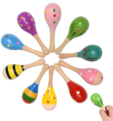 Baby Maracas, 5Pcs Wooden Maracas Baby, Colorful Baby Musical Instrument for Party Favors Education Instrument Percussion Shaker Toy for Babies Kids