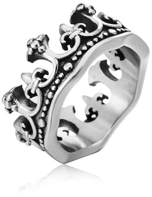 Sumpgle Anillo de acero de titanio vintage con corona romana para hombre y mujer, 13