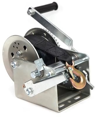 KONGMM Verricello Manuale 2 Argano a Mano a Doppia velocità 3200LBS con argano for rimorchio con Freno a Mano for Barca con Cinghia in Tessuto per Barche Auto