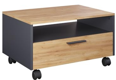 Vicco Couchtisch Bibo, Anthrazit/Goldkraft Eiche, 70 x 52.4 cm, auf Rollen fahrbar für Flexible Platzierung im Wohnbereich