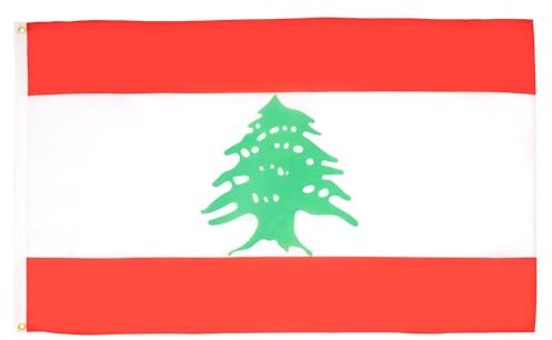 AZ FLAG - Lote de 5 banderas de Líbano, 150 x 90 cm, diseño de bandera libanesa 100% poliéster con ojales metálicos integrados
