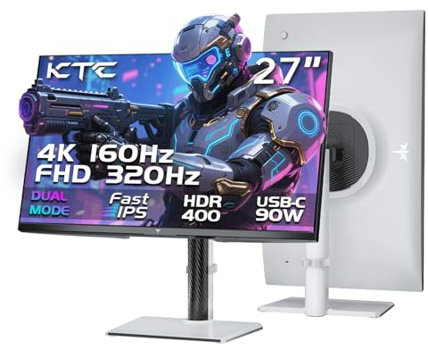KTC Ecran Gaming 4K 27 Pouces, Double Mode 4K@160Hz / FHD@320Hz Changement Transparent, Panneau IPS Rapide, 1ms, HDR400, Adaptive Sync, 125% sRGB, 97% DCI-P3, ΔE<2, USB C 90W, KVM, H27P6