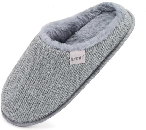 ONCAI Zapatillas Casa Mujer Espuma de Memoria Algodón Pantuflas 2026 para Invierno Peludo Faux Fur Imitación Forro de Sintética Suela de Goma Antideslizante Peluche Gris Talla 38