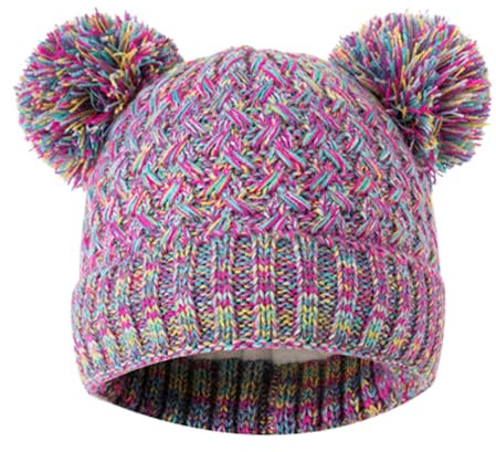 Nydotd Kids Toddler Winter Hat Girls Beanie with Double Pom Children Fleece Lined Knit Beanies Cap