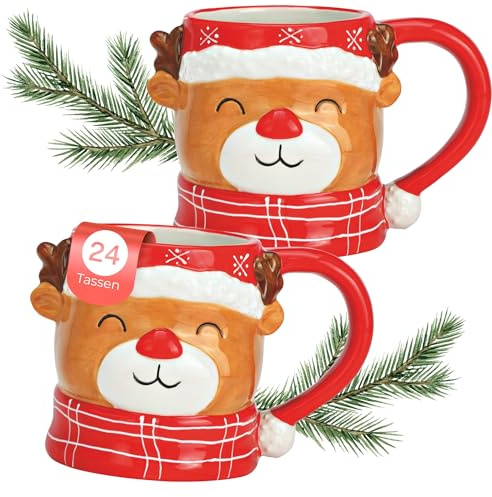 matches21 HOME & HOBBY Set di 2 tazze natalizie 3D, 10 cm, 400 ml, per tè, cacao e vin brulé