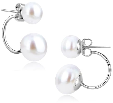 BodyBonita Dainty Drop Pearl Earrings for Women, 925 Sterling Silver Posts Pearl Stud Earrings, Hypoallergenic Hoop Earring, Ginkgo Leaf Hook Earring Fashion Jewellery Silver Color Jackets