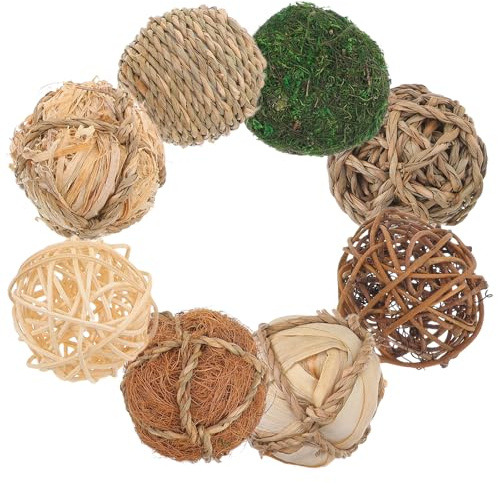 Ciieeo Bolas Decorativas de Mimbre Natural Hechas a Mano, Juego de 8 Piezas Fibras de Ratán y Pasto, Color Natural, Ideales para Rellenos de Jarrones, Centros de Mesa y Decoración