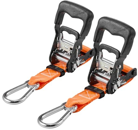 VEVOR Correas de Trinquete, 38,1 mm x 1,8 m, con Mosquetones, Resistencia a la Rotura de 1100 kg, Bolsa de Transporte, para Mudanzas, Remolques, Motocicletas, Kayaks, Techo de Coche, Paquete de 2