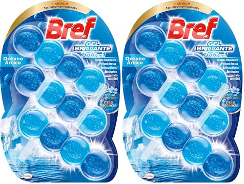 Bref Power Océano Ártico Gel Brillante (3 unidades), limpia baño con fórmula Todo en 1, cesta higiénica y protectora para inodoro, con aroma a Océano Ártico, limpiador baño para un WC brillante