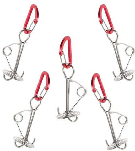 SEWACC 5 Pièces Piquets de Tente Arête Poisson, Clips pour Ancre, Alliage D’Aluminium et Acier Inoxydable, Coupe-Vent, Portables, pour Canopées et Autres Structures, Bois et Terrasses