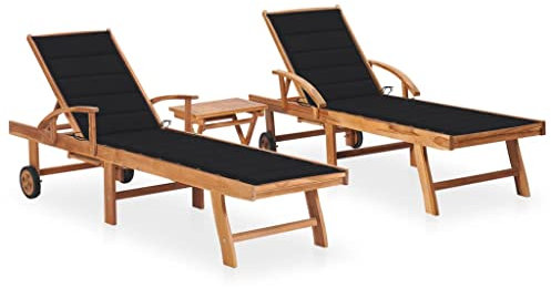 vidaXL 2X Madera Maciza de Teca Tumbonas con Mesita y Cojín Hamaca Playa Piscina Cama Patio Terraza Balcón Jardín Cómodo Acolchado Relajante
