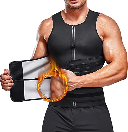 KUMAYES Herren Sauna Schweiß Weste Bauchweggürtel Neopren Fitness Korsett Bauchweg Shirt mit Sauna Effekt Tank Top Shapewear (Schwarz, M)