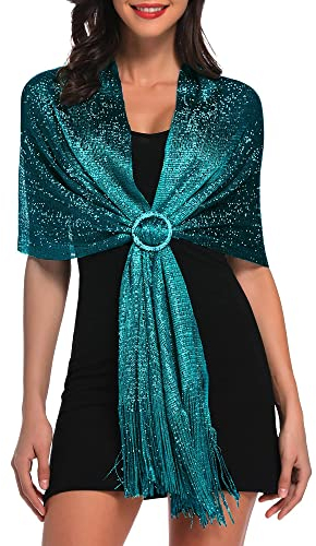 vimate Funkelnde Abendtücher, Teal Blue Metallic Tücher und Wraps für abendliche Partykleider (DE-Teal Blue)