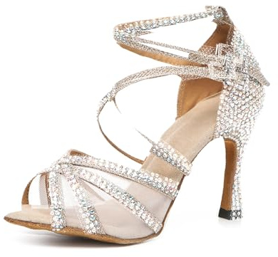 RUYBOZRY Dam Latin Dansskor Glitter Strass Salsa Party Föreställning Balsal Dansskor,YCL508-Guld-9,EU37