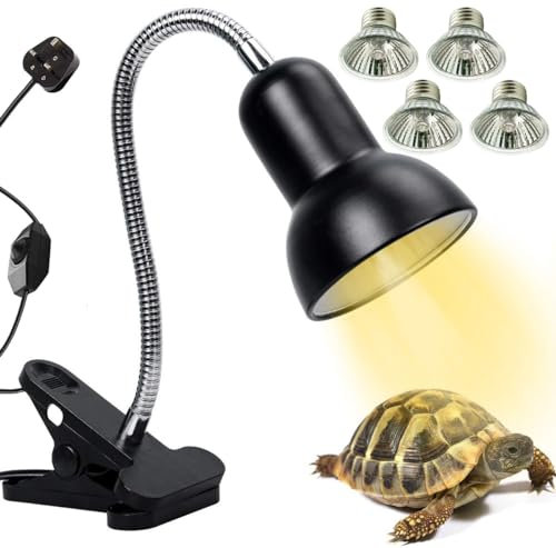 IuulFex Tortoise Heat Lamp Turtle Basking Light for Reptiles with 25W 50W E27 UVA UVB Spotlight Holder Clamp Fixture 360° Rotating Neck Lizards Aquarium Black- 3 Bulbs (IF-30-2-UVA-CLAMP-BLACK)