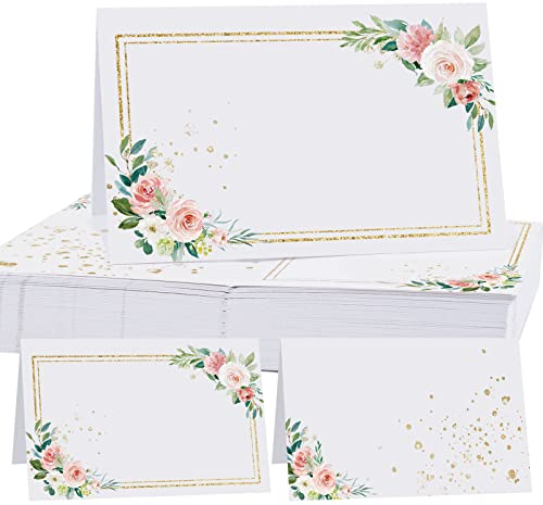 50 Stück Tischkarten mit Elegantes Blumen Design Namenskarten zum Beschriften Tischdekoration Platzkarten für Geburtstag Konfirmation Kommunion Taufe Feier usw.