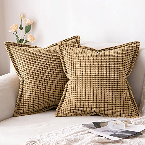 MIULEE Set of 2 Throw Pillow Covers Soft Granula Square Home Decorations for Sofa Chair Bedroom Living Room Kitchen Decorative Fluffy Pillowcases 20x20inch 50x50cm Brown