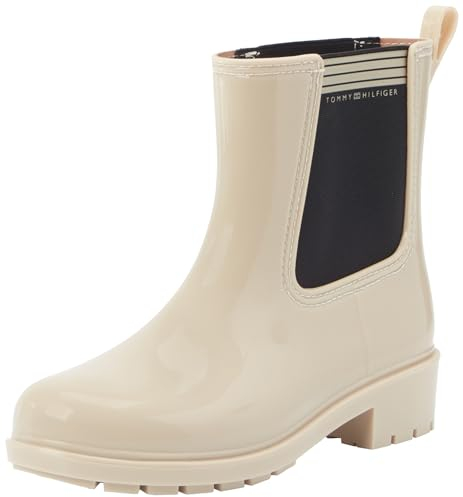 Tommy Hilfiger Damen Gummistiefel mit Blockabsatz, (White Clay), 37