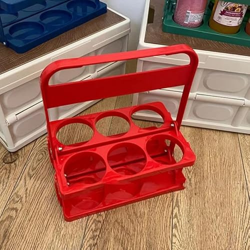 HERCHR Carry Caddy, Porte-Bouteille De Bière Pliable pour Barbecue en Plein Air, Pique-Nique, Bière, Panier Pliable Portable, Panier à Boissons, Porte-Seau, Pique-Nique, Bière, Poignée(Rouge)