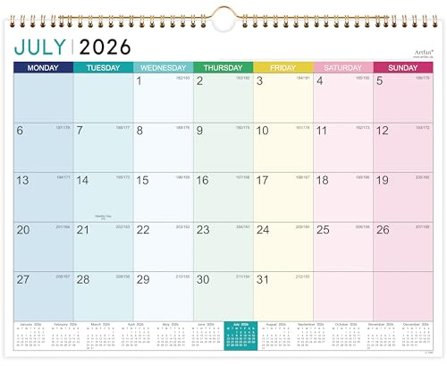 2026 2027 Calendar - Wall Calendar 2026-2027, 18 Month Calendar from Jul.26 - Dec. 27, 37 x 29 cm, Double Binding Hook, Large Pastel Colour Block