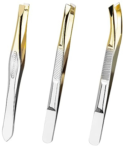 3Pcs Eyebrow Tweezers Set, Lash Tweezers, Professional Stainless Steel Slant Tweezer, Facial Hair & Ingrown Hair Removal for Women Men