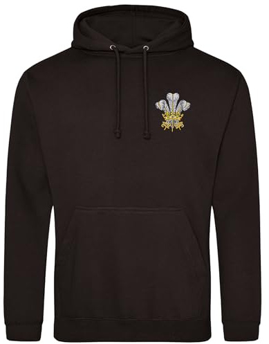 Embroidered Welsh Feathers Hoodie Men Rugby Wales Supporters Cymru Nations Hooded Top, XL, Black