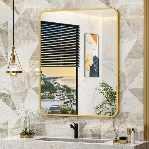 ACEMIRO 24x30 Inch Bathroom Medicine Cabinet with Mirror Gold Metal Framed Recessed or Surface Wall Mounted Mirrored Medicine Cabinets for Bathroom