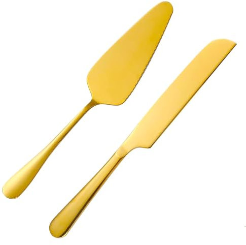 Huamirra Set de Couteau et de Serveur pour Gâteaux de Mariage, Parfait pour les Mariages, les Anniversaires, les Fêtes, les Enterrements de vie de Jeune Fille (Doré)