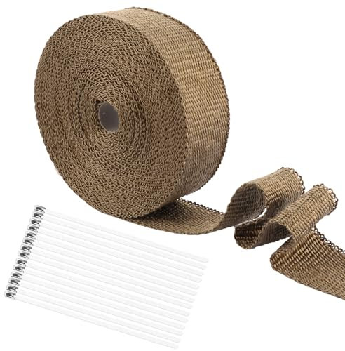 15m x 50mm Hitzeschutzband, Hitzeschutzband Auspuff mit 20 Edelstahl Kabelbinder, Auspuffband Hitzeschutzband Auspuff für Motorrad Fächerkrümmer Thermoband Krümmerband(Gelb)