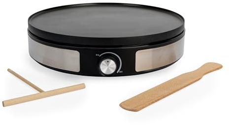 Petra 2 en 1 Crepera – Máquina para Panqueques, Haga 1 Crepe Grande o 7 Mini Panqueques, Plato de 33 cm, Antiadherente, Herramienta para Crepes de Madera y Espátula Incluida, 1500W, PT6225VDE