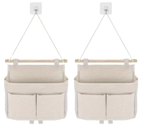 2 Pieces Organizador Colgante con Bolsillos, Bolsa De Almacenamiento Colgante De Lino, organizador de almacenamiento colgante, organizador de pared, cestas colgantes con bolsillos para baño, cocina