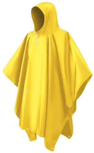 CHGANG Waterproof Poncho Adult, Reusable Rain Poncho Lightweight Waterproof Raincoat Emergency with Hood for Outdoor Hiking Camping Cycling Traveling (Yellow)