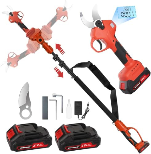 Veitorld Grensax teleskop, 40 mm batteri trädgårdssax med avtagbar teleskopstång (130–245 cm), borstlös motor, bypass, trädsax med 2 batterier, 2 000 mAh för grenar, presenter till män till alla
