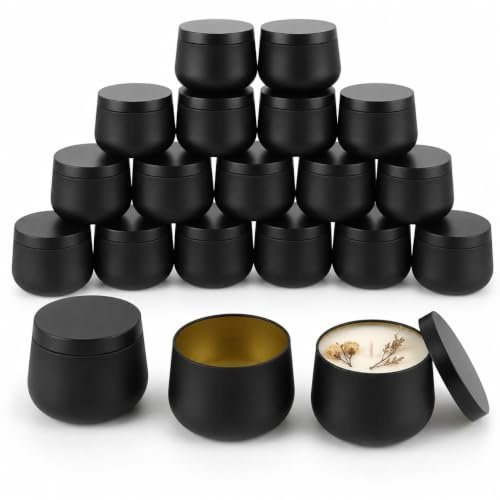 LOPYXBR 24 Pcs Black Candle Jars with Lids 4oz Candle Tins for Candle Making, Metal Empty Candle Containers for Candle Making Supplies, Arts, Crafts, Storage - Black (150ml/4oz)