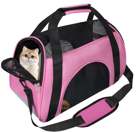 Soft Sided Portable Cat Carrier, Foldable Pet Travel Carriers Bag For Cats/Small Dog/Puppy With Shoulder Strap & Removable Mat,Comfort Cat Basket Airline Approved(Pink/Medium)