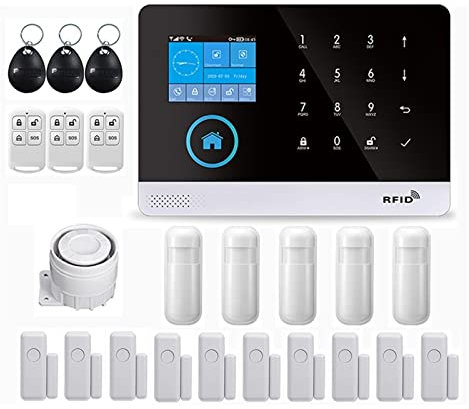 Système de sécurité Domestique, Système d'alarme de sécurité à Domicile sans Fil GSM for l'application Tuya avec détecteur de Mouvement Compatible(L)