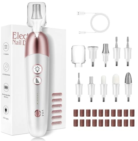 Set di 9 accessori per manicure, pedicure, lima elettrica portatile, 2000 mAh, ricaricabile, fresa elettrica con 5 marce, set per la cura delle unghie in gel e acrilico