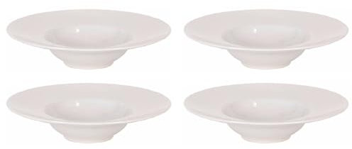 Acan Tradineur - Pack de 4 Platos hondos de cerámica para Risotto, Modelo Bari, vajilla, Pasta, Tapas, Pinchos, postres, Cocina, válidos para microondas y lavavajillas (Color Marfil - Ø 25 cm)