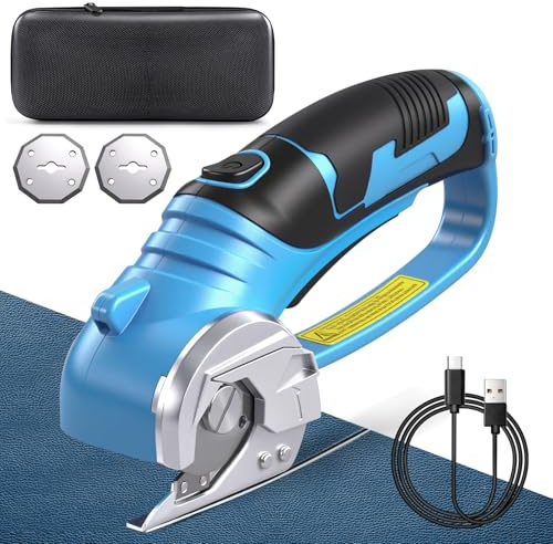 Sararoom Cordless Electric Scissors, 4V Rechargeable Cardboard Box Cutter with Dual Secure Boot, 220RPM Electric Fabric Cutter with 2 Self-Sharpening Blades for Leather Carpet Plastic Cutting