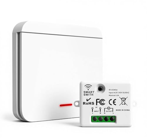 Interrupteur Sans Fil, 230V Interrupteur Va Et Vient Sans Fil, Interrupteur Radio D'éclairage Portée Télécommandé De 30 M, Panneau Mural RF Et Contrôleur De Récepteur 10A, Pour Lampe Jusqu'à 1500W,1V1