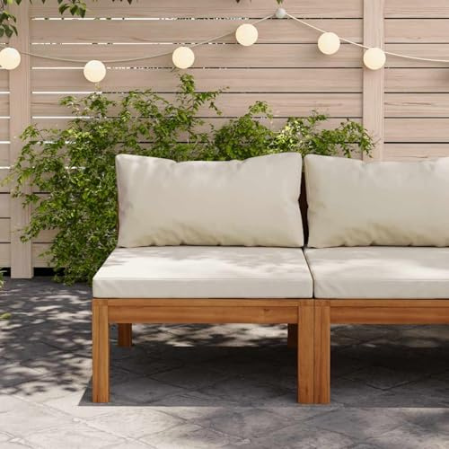HOMELEN Modulär mellansoffa med krämvit kudde, akaciaträ, trädgårdsloungeset, balkongmöbelset, underhållningsset, balkong soffa lounge, lämplig för trädgårdar terrasser
