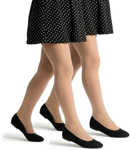 NOQ Collant Bambina 20 Den Velati per Scuola e Balletto, Calze Bambina Morbide ed Elastiche, Collant Classici Bambina Naturel, Taglia 134/140, 9-10 Anni, Confezione 2 Paia